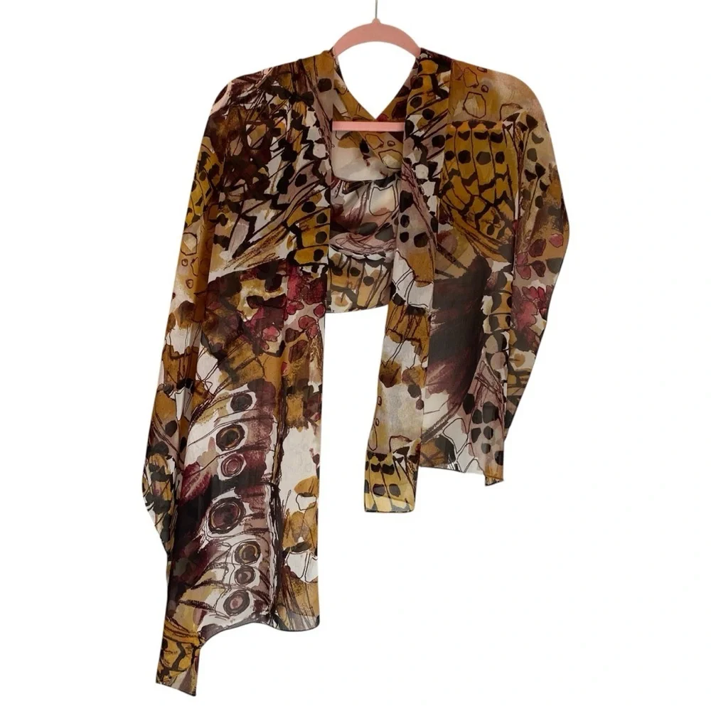 CALVIN KLEIN Sheer Abstract Butterfly Print Scarf